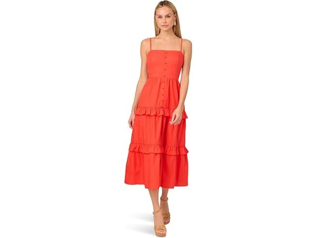 (取寄) アドリアナ パぺル レディース ソリッド ティアード ミディ ドレス Adrianna Papell women Solid Tiered Midi Dress Sorbet