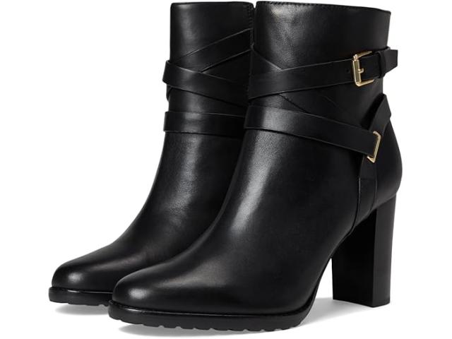 (取寄) ローレン ラルフローレン レディース コリンズ バーニッシュド レザー ブーティ ヒール Lauren Ralph Lauren women Collins Burnished Leather Bootie Heel Black