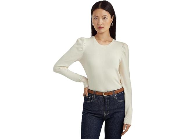 (取寄) ローレン ラルフローレン レディース コットンブレンド パフスリーブ セーター LAUREN Ralph Lauren women LAUREN Ralph Lauren Cotton-Blend Puff-Sleeve Sweater Mascarpone Creamの通販は