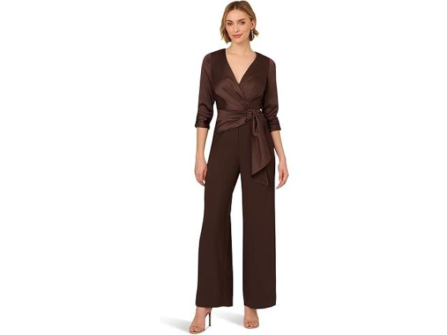 (取寄) アドリアナ パぺル レディース サテン クレープ ジャンプスーツ Adrianna Papell women Satin Crepe Jumpsuit Dark Brown