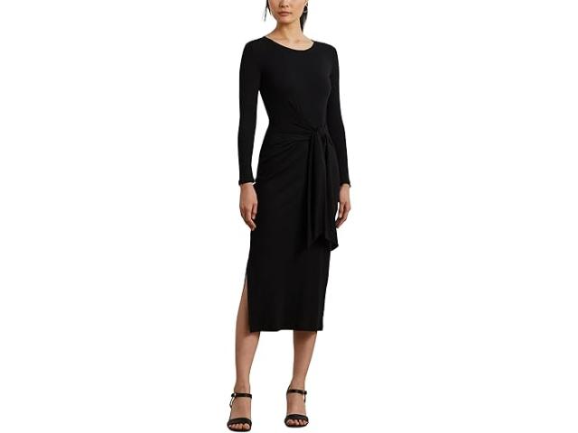 (取寄) ローレン ラルフローレン レディース タイフロント コットンブレンド クルーネック ドレス Lauren Ralph Lauren women Tie-Front Cotton-Blend Crewneck Dress Black