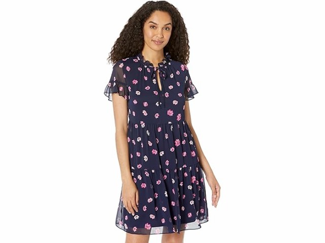 (取寄) ダナキャランニューヨーク レディース プリンテッド ラッフル ネック ドレス DKNY women DKNY Printed Ruffle Neck Dress Navy Multiの通販は