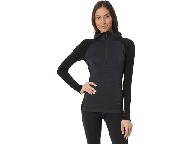 (取寄) スマートウール レディース クラシック サーマル メリノ ベース レイヤー 1/2 ジップ ブーディ Smartwool women Classic Thermal Merino Base Layer 1/2 Zip Hoodie Black-Charcoal Heather
