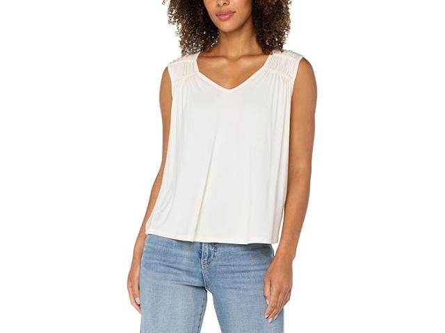 (取寄) リバプールロサンゼルス レディース スリーブレス シャード ディテール ニット トップ Liverpool Los Angeles women Sleeveless Shirred Detail Knit Top Whipped Cream