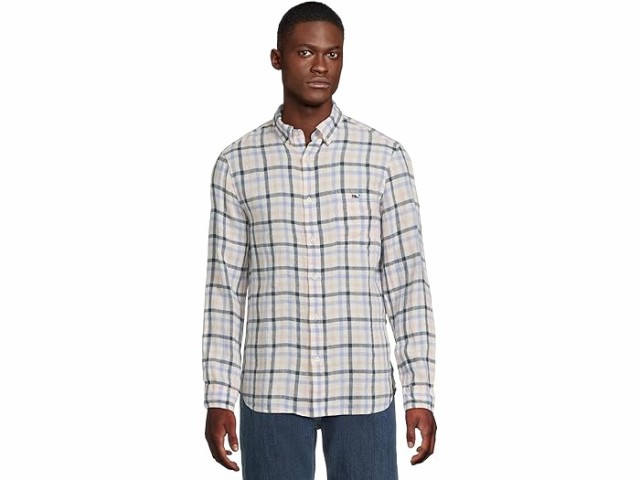 (取寄) ヴィンヤードヴァインズ メンズ タッタソール リネン シャツ Vineyard Vines men Tattersall Linen Shirt Periwinkleの通販は