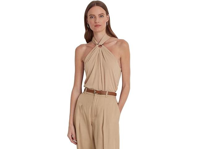 (取寄) ローレン ラルフローレン レディース ストレッチ ジャージ リング-フロント ホルター トップ Lauren Ralph Lauren women Stretch Jersey Ring-Front Halter Top Birch Tanの通販は