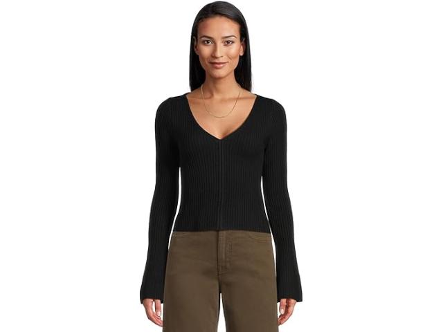 (取寄) メイドウェル レディース リブド メリノ フレア スリーブ Vネック Madewell women Ribbed Merino Flare Sleeve Vneck Clari True Black