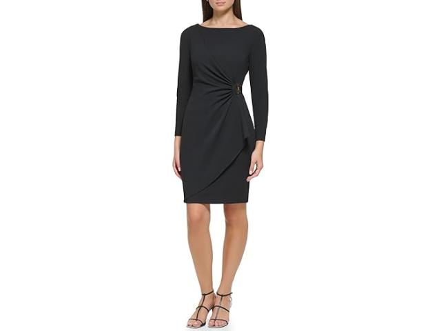 (取寄) ダナキャランニューヨーク レディース ロング スリーブ ダブル D ハードウェア スキューバ クレープ DKNY women Long Sleeve Double D Hardwear Scuba Crepe Black