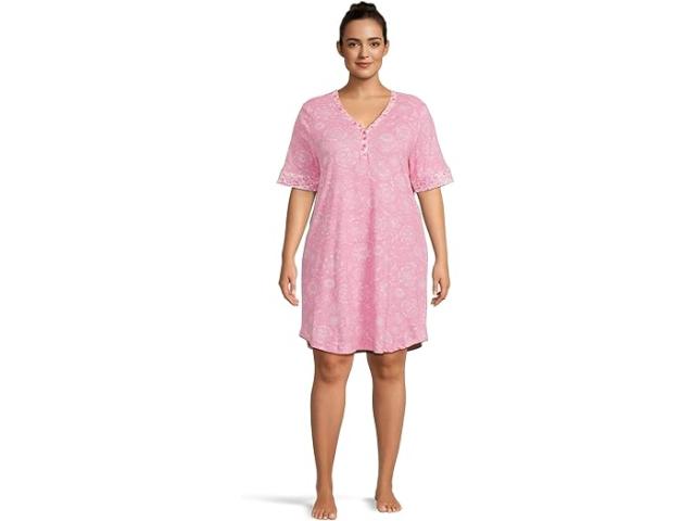 (取寄) カレン ノイバーガー レディース プラス サイズ トスカナ サン エルボー スリーブ ヘンリー スリープシャツ ウィズ ツイン プリント Karen Neuburger women Plus Size Tuscan Sun Elbow Sleeve Henley Sleepshirt With Twin Print Garden Bloom Medallion