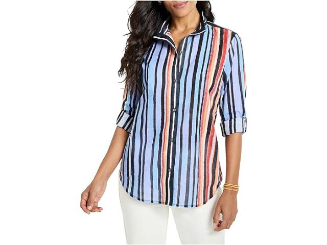 (取寄) ニックゾー レディース ペインテッド ペニンスラ コットン シャツ NIC+ZOE women Painted Peninsula Cotton Shirt Blue Multi