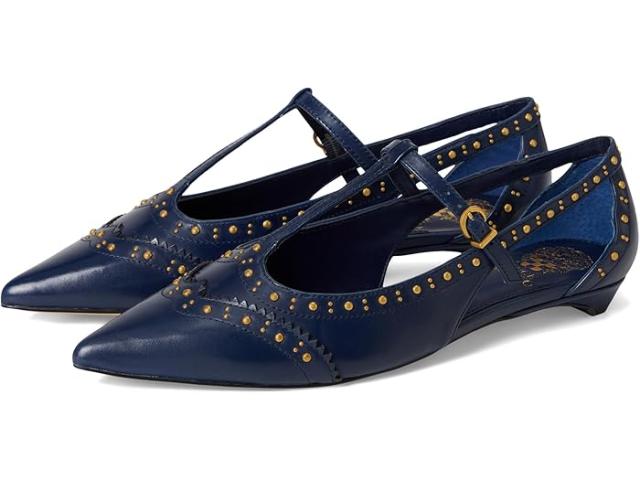 (取寄) ヴィンスカムート レディース スタデッド キトン ヒール Tストラップ フラッツ ミュール Vince Camuto women Valkie Studded Kitten Heel T-strap Flat Mule Deep Navy