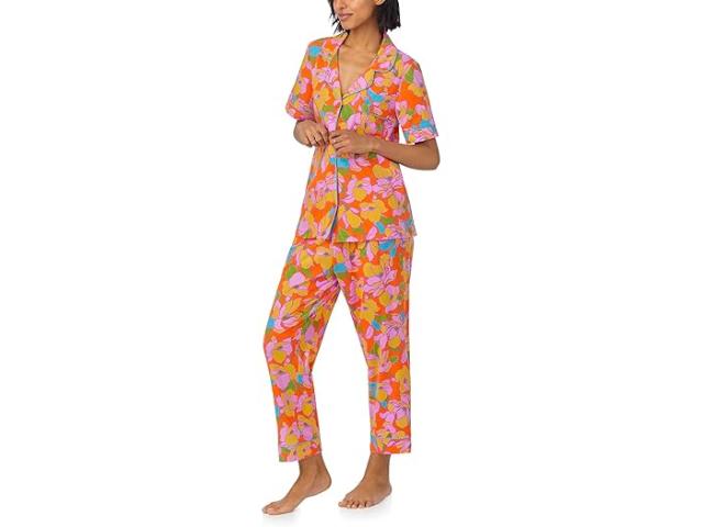 (取寄) ベッドヘッドパジャマズ レディース コットン ニット ショート スリーブ クロップド Pj セット Bedhead PJs women Cotton Knit Short Sleeve Cropped PJ Set Floral