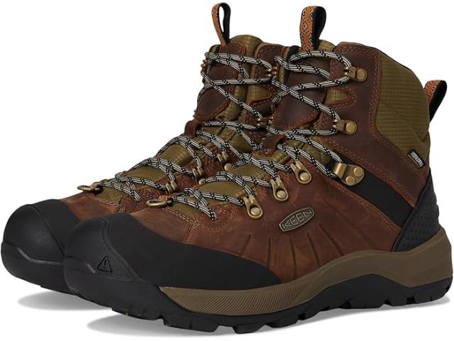 (取寄) キーン メンズ レベル 4 ミッド ハイト ポラール インサレーテッド ウォータープルーフ KEEN men KEEN Revel 4 Mid Height Polar Insulated Waterproof Bison/Orange Pepperの通販は