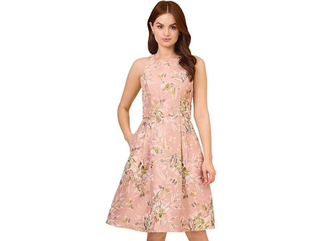 (取寄) アドリアナ パぺル レディース プリンテッド メタリック ジャカード フィットアンドフレア ドレス Adrianna Papell women Printed llic Jacquard Fit-and-Flare Dress Pale Azalea