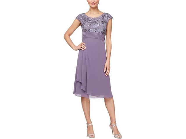 (取寄) アレックス イブニングス レディース ショート エンブロイダード ウィズ プリーツ ウェスト Alex Evenings women Short Embroiderd with Pleated Waist Icy Orchid