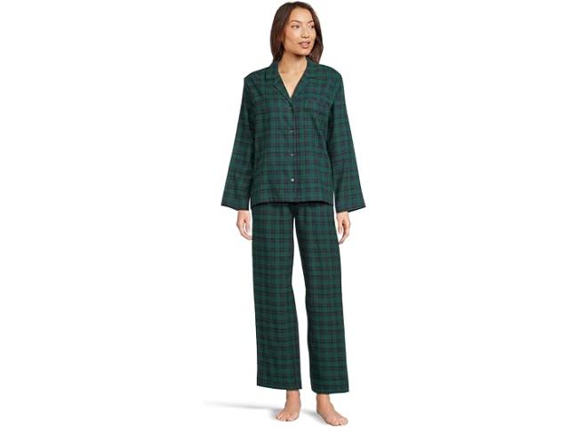 (取寄) エバージェイ レディース フランネル ロング Pj セット Eberjey women Flannel Long Pj Set Black Watch Tartan Rainforest/Na