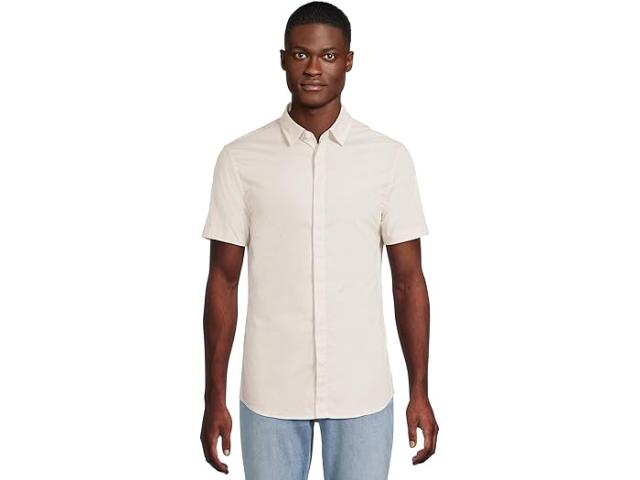 (取寄) アルマーニエクスチェンジ メンズ ミクロ プリント ストレッチ コットン ショート スリーブ シャツ Armani Exchange men Micro Print Stretch Cotton Short Sleeve Shirt Off White Arrow Down