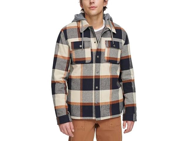 (取寄) リーバイス メンズ ウォッシュド コットン シャツ ジャケット ウィズ ア ジャージ フード アンド シェルパ ライニング Levi's men Washed Cotton Shirt Jacket with A Jersey Hood and Sherpa Lining Skateboard Plaid (BWP)の通販は