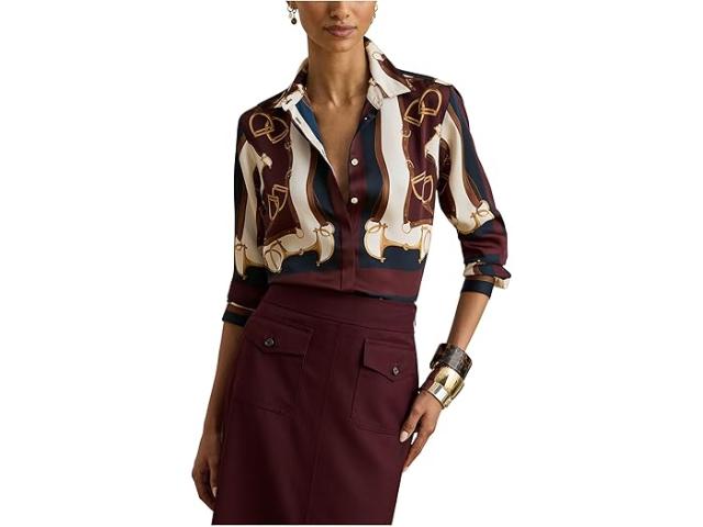 (取寄) ローレン ラルフローレン レディース クラシック フィット エクストリアン-プリント ツイル シャツ Lauren Ralph Lauren women Classic Fit Equestrian-Print Twill Shirt Navy/Cream Multi
