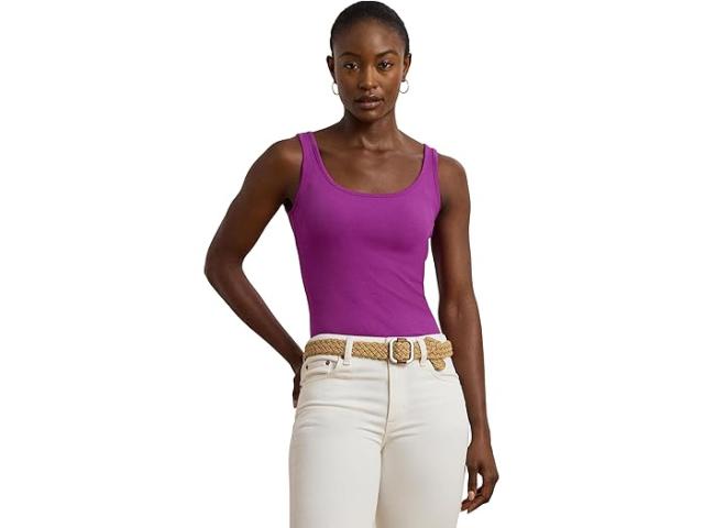 (取寄) ローレン ラルフローレン レディース ストレッチ コットン タンク トップ Lauren Ralph Lauren women Stretch Cotton Tank Top Purple Dawn