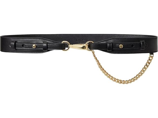 (取寄) ローレン ラルフローレン レディース チェーン-トリム レザー ベルト Lauren Ralph Lauren women Chain-Trim Leather Dog-Clip Belt Black