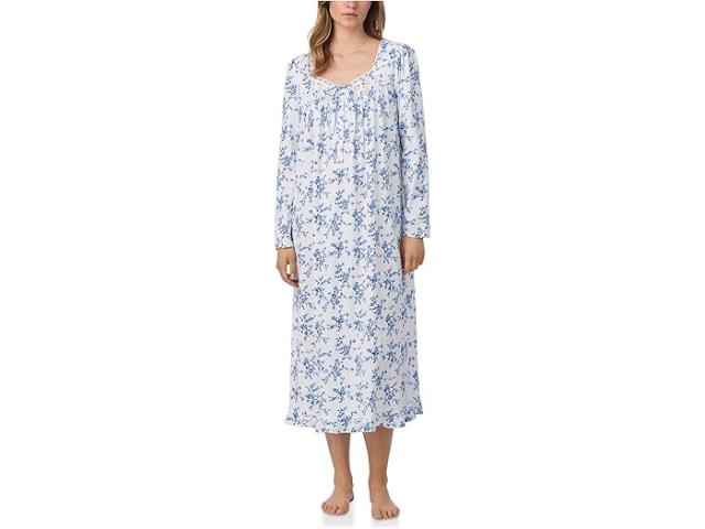 (取寄) アイリーン ウエスト レディース コットン ニット ロング スリーブ ロング ナイトガウン Eileen West women Cotton Knit Long Sleeve Long Nightgown White Ground Floral