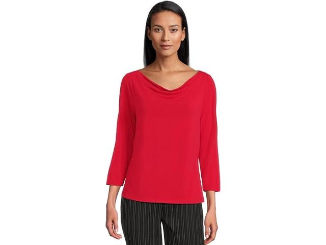 (取寄) リバプールロサンゼルス レディース 3/4 スリーブ ドレープド ネック ニット トップ Liverpool Los Angeles women 3/4 Sleeve Draped Neck Knit Top Tango Red