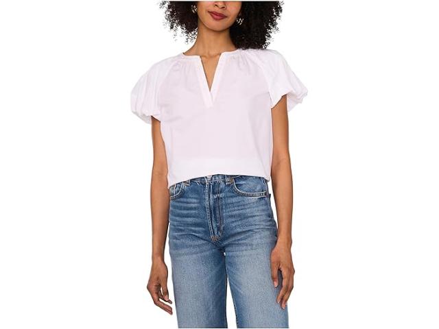 (取寄) ヴィンスカムート レディース ラグラン パフ スリーブ ブラウザ Vince Camuto women Raglan Puff Sleeve Blouse Ultra White