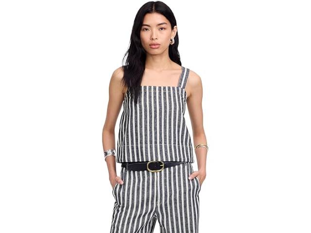 (取寄) メイドウェル レディース シャナイア トップ - ストライプド ツイル リネン Madewell women Shania Top - Striped Twill Linen Navy White Stripe