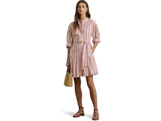 (取寄) ローレン ラルフローレン レディース ストライプド ボイル ブルゾン スリーブ シャツドレス Lauren Ralph Lauren women Striped Voile Blouson Sleeve Shirtdress Rose Blush Multi
