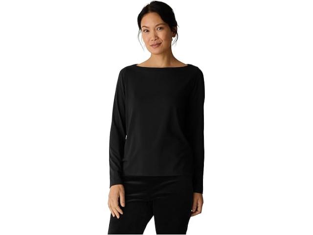 (取寄) アイリーン フィッシャー レディース ストレッチ ジャージ ニット バトウ ネック ロング スリーブ トップ Eileen Fisher women Stretch Jersey Knit Bateau Neck Long Sleeve Top Black