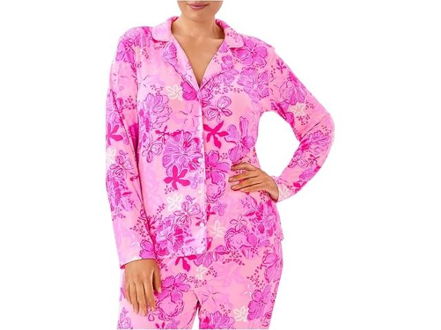(取寄) リリー ピュリッツァー レディース Pj ニット ロング スリーブ ボタンアップ トップ Lilly Pulitzer women Pj Knit Long Sleeve Button-Up Top Parigi Pink Supporting Squad