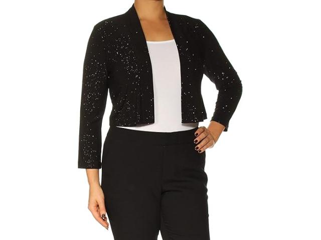 (取寄) カルバンクライン レディース スリー-クオーター-スリーブ シマー シュラッグ   women Three-Quarter-Sleeve Shimmer Shrug Black 16