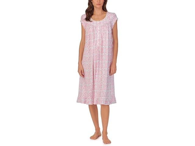 (取寄) アイリーン ウエスト レディース キャップ スリーブ ニット ワルツ ガウン Eileen West women Cap Sleeve Knit Waltz Gown White Ground Aqua And Pink Ditsy