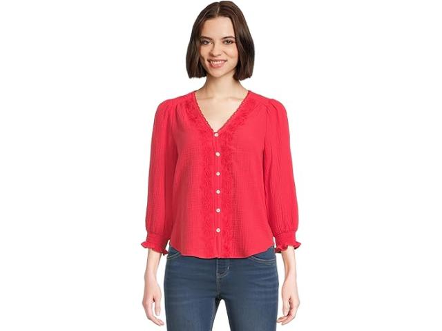 (取寄) リバプールロサンゼルス レディース 3/4 スリーブ エンブロイダー ウーブン ブラウザ Liverpool Los Angeles women 3/4 Sleeve Embroidered Woven Blouse Geranium