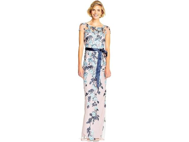 (取寄) アドリアナ パぺル レディース カスケーディング フローラル カラム ガウン Adrianna Papell women Cascading Floral Column Gown Midnight Multi/Nudeの通販は