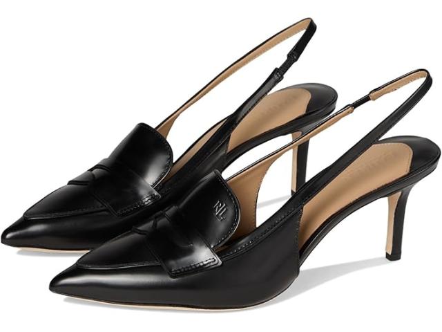 (取寄) ローレン ラルフローレン レディース クロエ レザー スリングバック ローファーズ パンプス Lauren Ralph Lauren women Khloe Leather Slingback Loafers Pumps Black