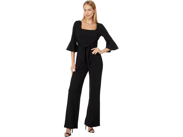 (取寄) アドリアナ パぺル レディース ニット クレープ タイ フロント ジャンプスーツ Adrianna Papell women Knit Crepe Tie Front Jumpsuit Black