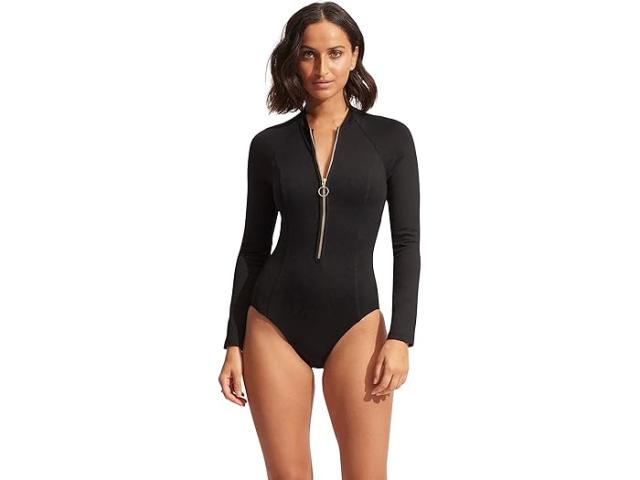 (取寄) シーフォリー レディース コレクティブ ジップ フロント サーフスーツ Seafolly women Seafolly Collective Zip Front Surfsuit Black