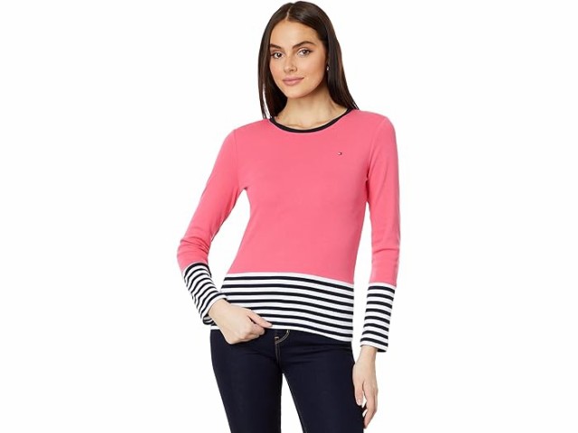 (取寄) トミーヒルフィガー レディース ロング スリーブ カラーブロック ストライプ ティー Tommy Hilfiger women Tommy Hilfiger Long Sleeve Color-Block Stripe Tee Rosetteの通販は
