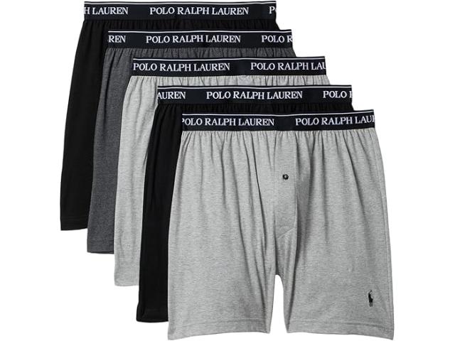 (取寄) ラルフローレン メンズ 5 パック クラシック フィット コットン ニット ボクサー Polo Ralph Lauren men 5 Pack Classic Fit Cotton Knit Boxers 2 Andover Heather/Madison Heather/2 Polo Black