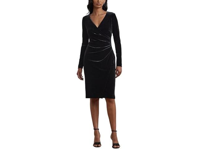 (取寄) ローレン ラルフローレン レディース ストレッチ ベルネット サープリス ドレス Lauren Ralph Lauren women Lauren Ralph Lauren Stretch Velvet Surplice Dress Black Velvetの通販は 35,178円