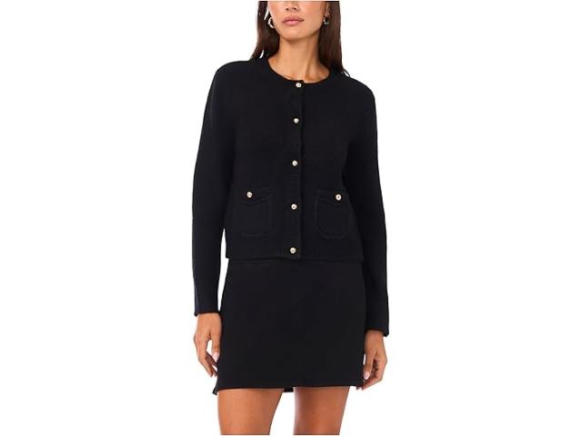 (取寄) ヴィンスカムート レディース ロング スリーブ カーディガン ウィズ パッチ ポケッツ Vince Camuto women Long Sleeve Cardigan with Patch Pockets Rich Black