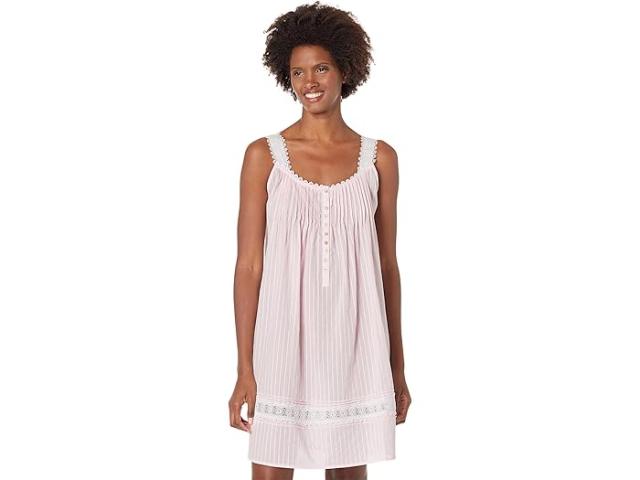 (取寄) アイリーン ウエスト レディース コットン ドビー ストライプ ウーブン スリーブレス ショート ナイトガウン Eileen West women Cotton Dobby Stripe Woven Sleeveless Short Nightgown Solid Blush