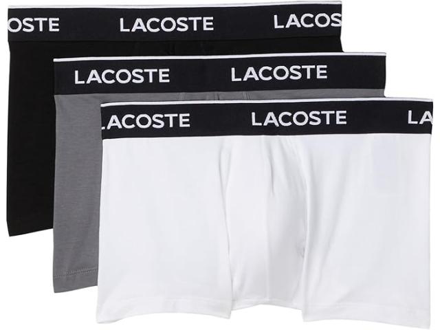 (取寄) ラコステ メンズ コットン ストレッチ エッセンシャル トランクス 3-パック Lacoste men Cotton Stretch Essentials Trunks 3-pack Black/White/Lead Grey