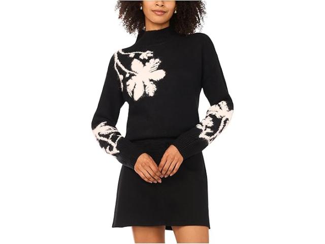 (取寄) ヴィンスカムート レディース モック ネック ウィズ フローラル モチーフ Vince Camuto women Mock Neck With Floral Motif Rich Black