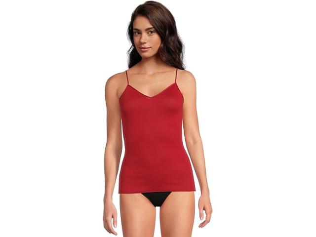 (取寄) ハンロ レディース コットン シームレス V-ネック スパゲッティ キャミソール Hanro women Cotton Seamless V-Neck Spaghetti Camisole Red Dahlia
