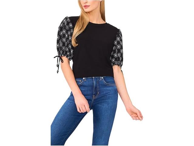 (取寄) シーシー レディース エンブロイダー バルーン スリーブ ニット トップ CeCe women Embroidered Balloon Sleeve Knit Top Rich Black