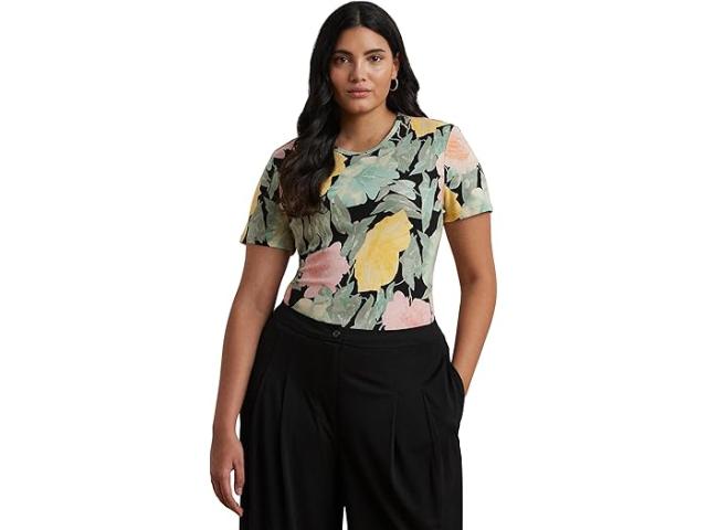 (取寄) ローレン ラルフローレン レディース プラス サイズ フローラル ストレッチ コットン クルーネック ティー Lauren Ralph Lauren women Plus Size Floral Stretch Cotton Crewneck Tee Black/Pink/Green