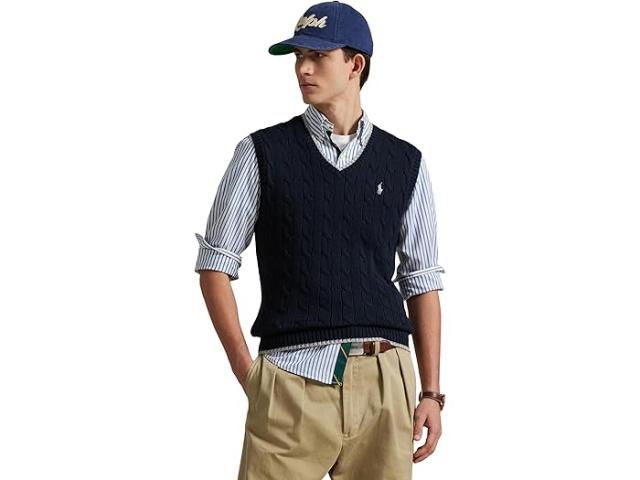 (取寄) ラルフローレン メンズ ケーブルニット コットン セーター ベスト Polo Ralph Lauren men Cable-knit Cotton Sweater Vest Hunter Navy Combo